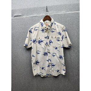 Coleman Mens Short Sleeve Button-Up Shirt With Blue Marlin Print Size S Cotton &